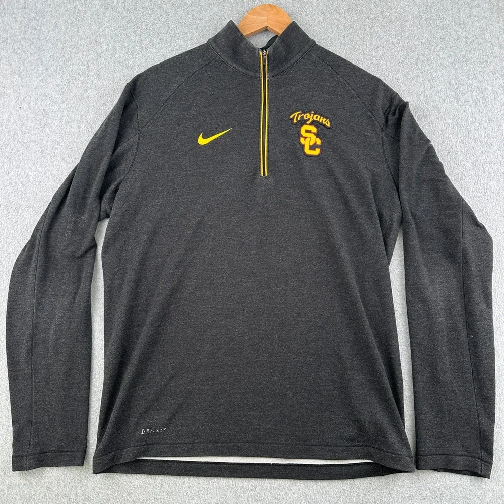 Nike Quarter Zip Men L Gray USC Trojans Dri-FIT Pullover Activewear Training Top